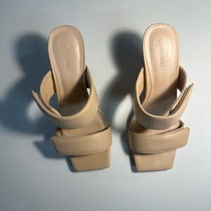 Open Edit Women Sandal Heels  Square Toe Beige/Tan/Nude Sz 6.5